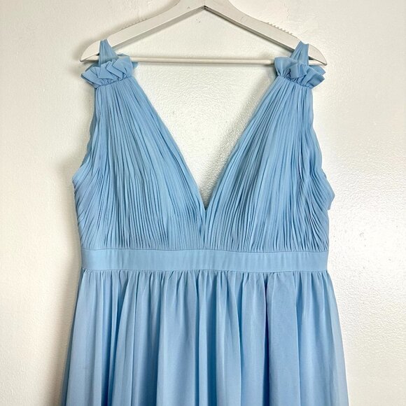 MAC DUGGAL Plunge Neck Chiffon Grecian Gown in Powder Blue Size US 12 - Picture 5 of 12